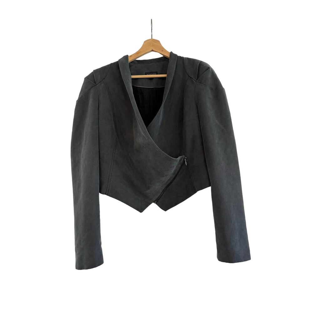 Topshop waterfall asymmetric zipper faux suede military blazer 10